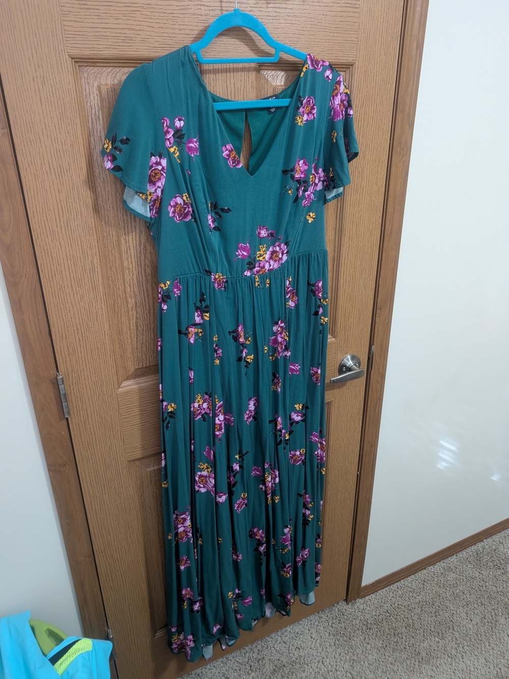 Floral Teal Maxi Dress with Flutter Sleeves